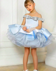 Rochie bleu eleganta cu fundita argintie pentru fete - Elsa