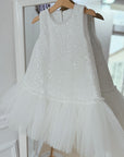 Rochie alba eleganta din dantela alba cu perle si paiete - Inna