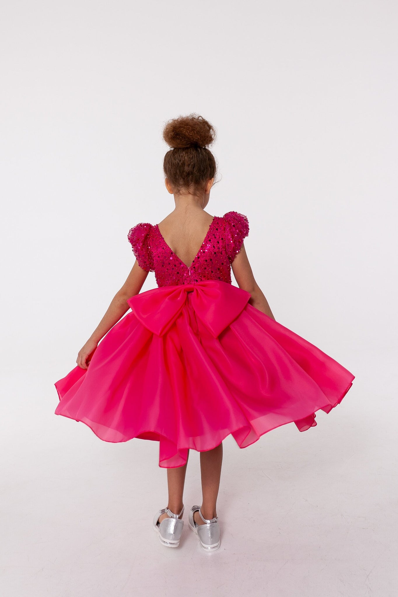 Rochie fuchsia eleganta din dantela si organza pentru fete - Agata