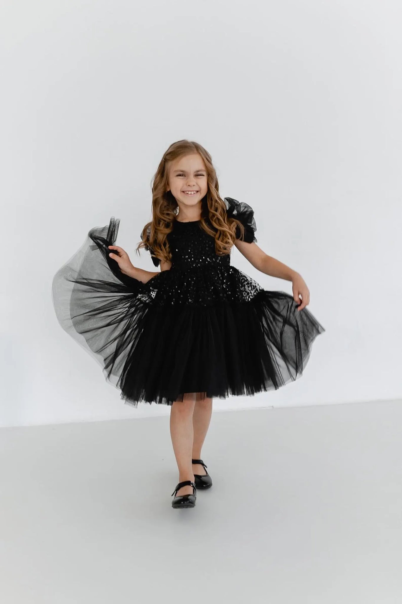 Rochie neagra eleganta din tulle glitter pentru fete - Ellie