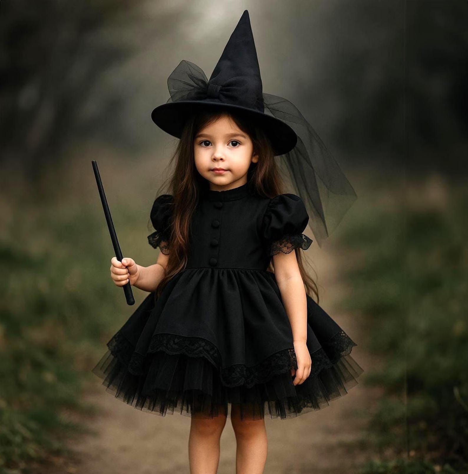 Rochie neagra Halloween Party + PALARIE CADOU pentru fete - 02