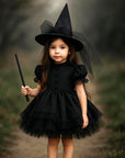 Rochie neagra Halloween Party + PALARIE CADOU pentru fete - 02