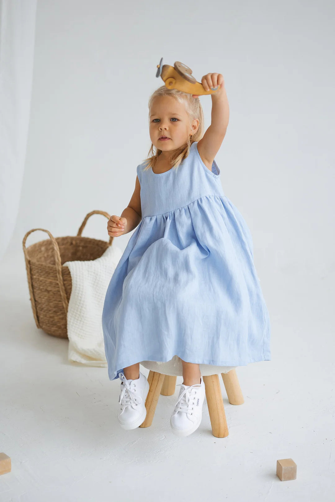 Rochie bleu midi casual din in pentru fete - Daisy - 0 | YEO