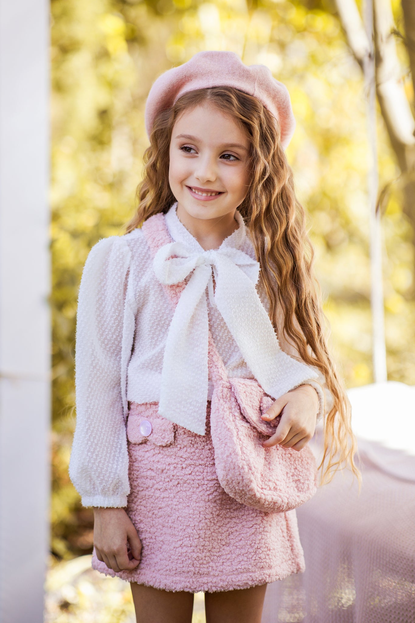 Compleu roz casual din stofa boucle pentru fete - Ella - 0 | YEO