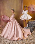 Rochie alba eleganta cu fundite din tafta pentru fete - Carolina