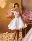 Rochie alba eleganta cu fundite din tafta pentru fete - Carolina