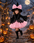Rochie Halloween cu dantela neagra si tul portocaliu + pălărie pentru fete – Pandora