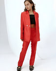 Compleu alb elegant din tafta, pantaloni si sacou pentru fete - Kim