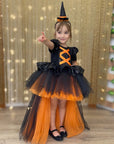 Rochie neagru si portocaliu cu trena Halloween Party pentru fete - 12