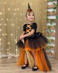 Rochie neagru si portocaliu cu trena Halloween Party pentru fete - 12