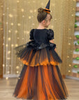 Rochie neagru si portocaliu cu trena Halloween Party pentru fete - 12