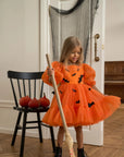 Rochie portocalie accesorizata cu lilieci negrii Halloween Party pentru fete - 00