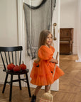 Rochie portocalie accesorizata cu lilieci negrii Halloween Party pentru fete - 00