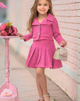 Compleu roz casual din stofa tweed pentru fete - Selma