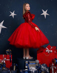 Rochie rosie eleganta pentru fete, din paiete si tulle - Dasha