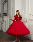 Rochie rosie eleganta pentru fete, din paiete si tulle - Dasha