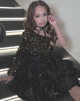 Rochie neagra eleganta din paiete aurii și organza pentru fete - Hany