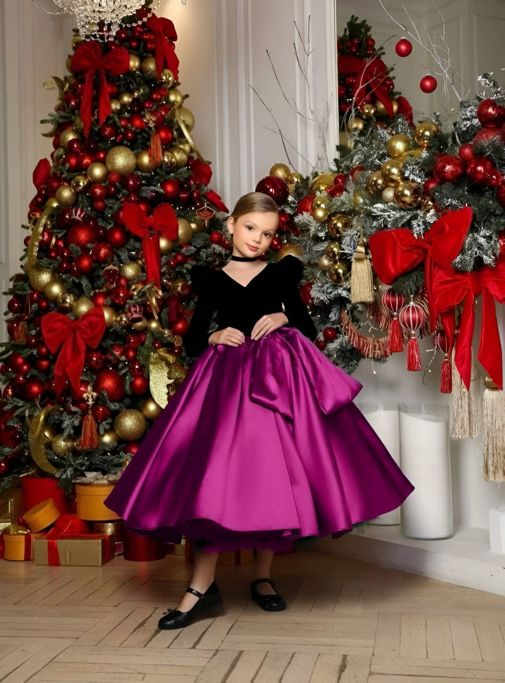 Rochie rosie eleganta pentru fete, din tafta si catifea neagra - Zendaya