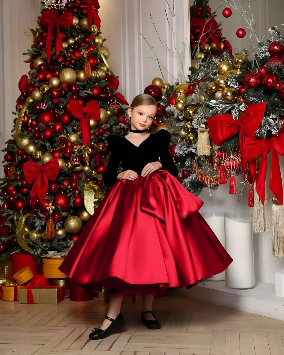 Rochie verde eleganta pentru fete, din tafta si catifea neagra - Zendaya