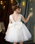 Rochie roz eleganta pentru fete, cu fundita si perle - Luna