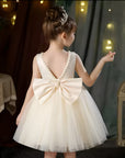 Rochie roz eleganta pentru fete, cu fundita si perle - Luna
