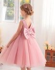 Rochie roz eleganta pentru fete, cu fundita si perle - Luna
