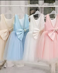 Rochie roz eleganta pentru fete, cu fundita si perle - Luna