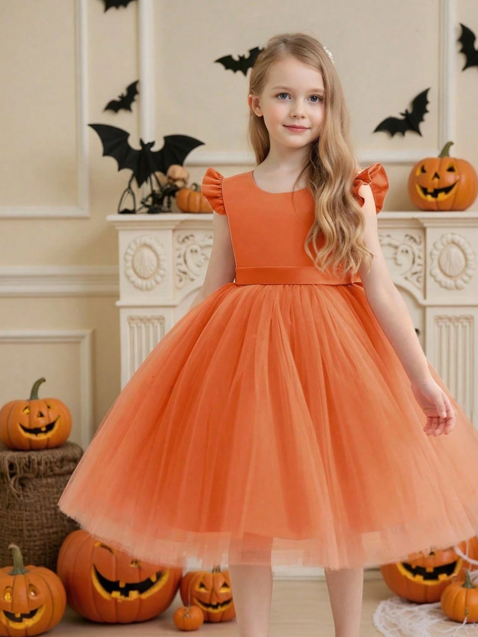 Rochie portocalie Halloween Party pentru fete - 20