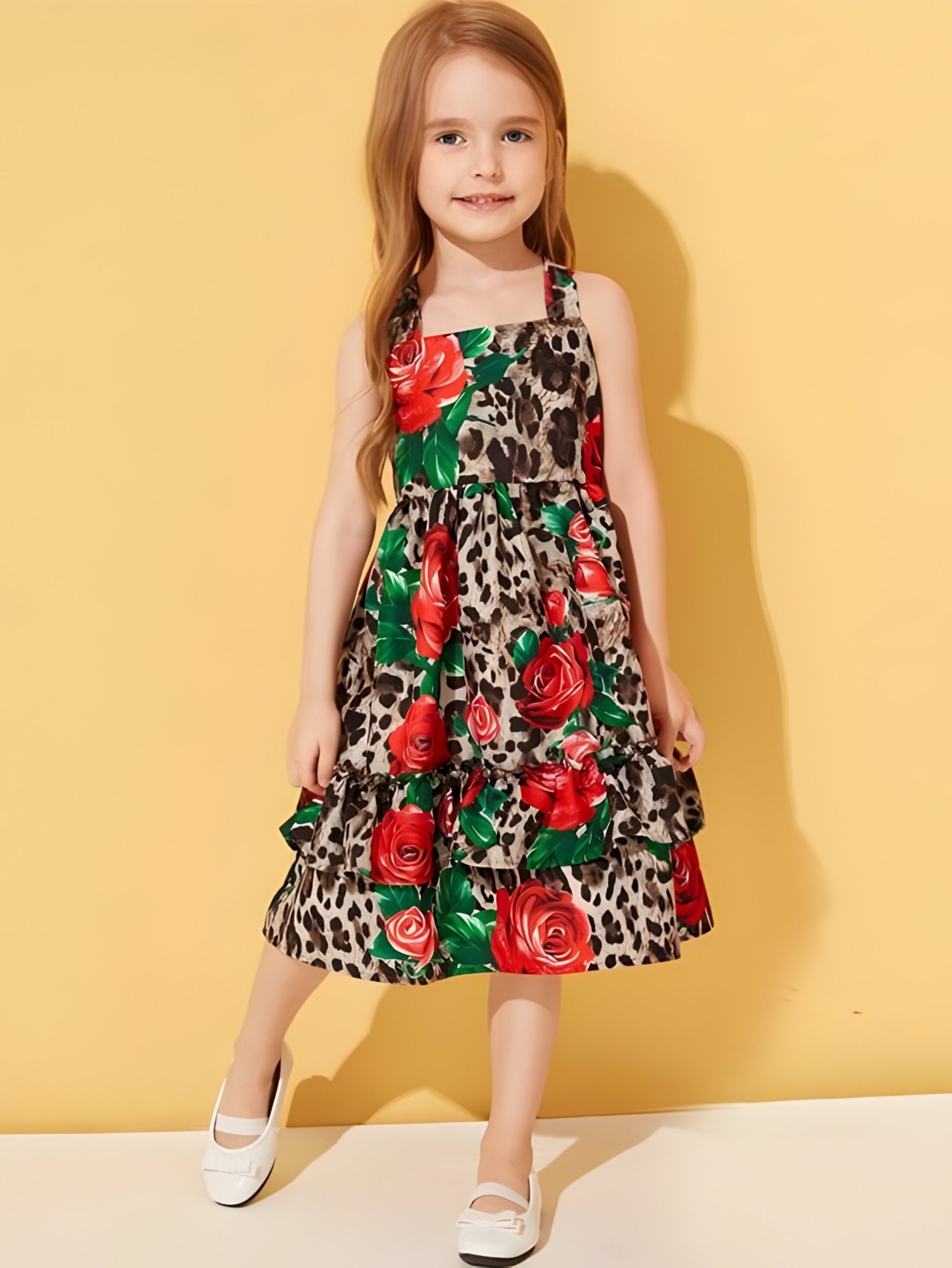 Rochie eleganta pentru fete, din stofa animal print - Brigitte