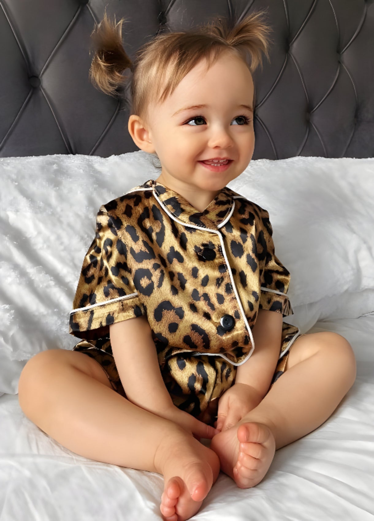 Pijama clasica de vara animal print fete - Personalizare Broderie