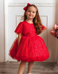 Rochie rosie eleganta din tulle cu glitter pentru fete - Ariel