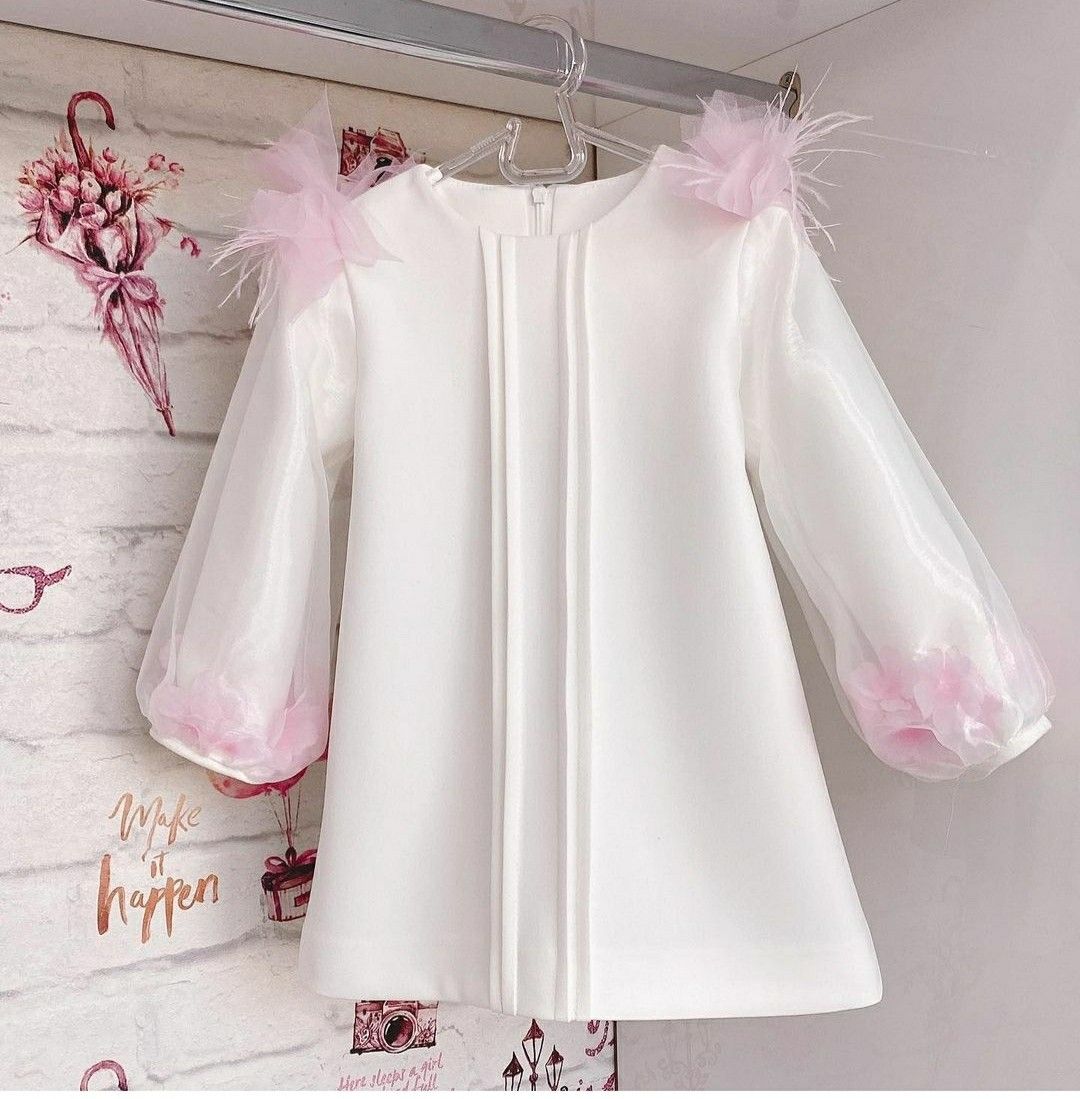 Rochie alba eleganta cu tulle fulgi naturali pentru fete - Rini