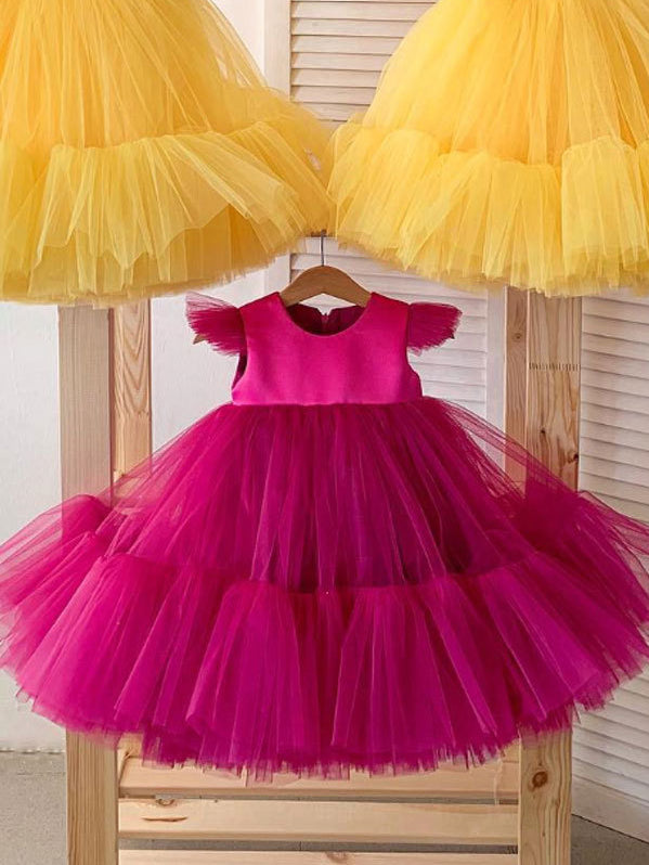 Rochie roz fuchsia eleganta din tafta si tulle pentru fete - Bettany