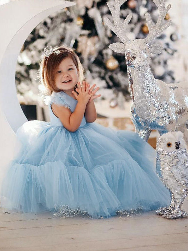 Rochie bleu eleganta din tafta si tulle pentru fete - Bettany