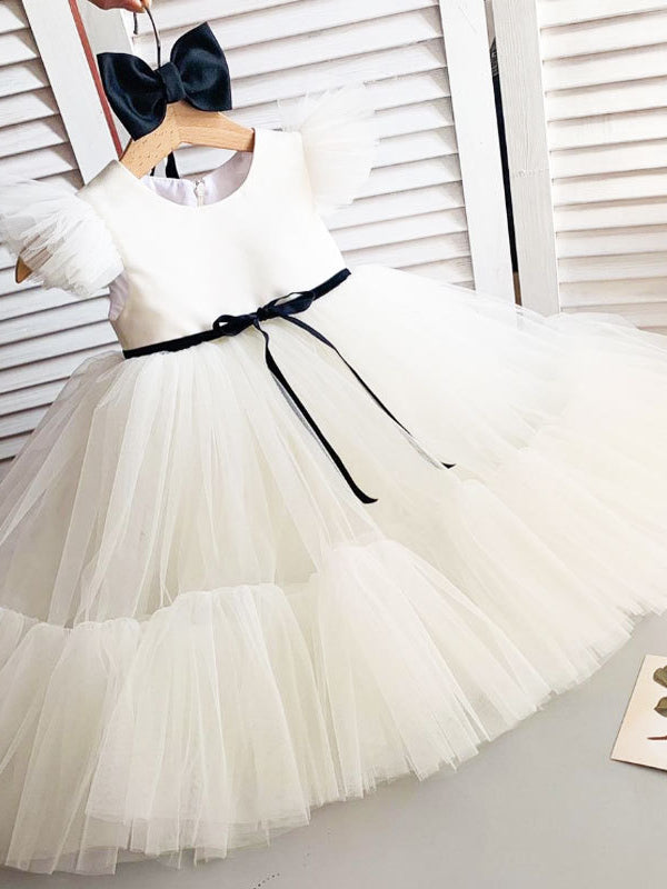Rochie alba eleganta din tafta si tulle pentru fete - Bettany