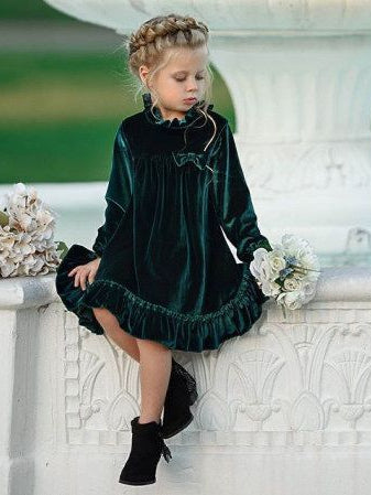Rochie din catifea verde pentru fete - Sofia