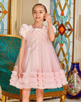 Rochie de ocazie din tull roz pentru fete + coronita si gentuta CADOU (produs in stoc)