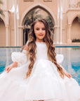 Rochie eleganta albă cu trena pentru fete - Amal