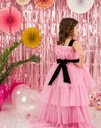 Rochie din tull roz cu trena detasabila pentru fete - Kim