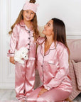 Pijama roz din satin pentru fete - personalizabila