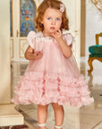 Rochie de ocazie din tull roz pentru fete + coronita si gentuta CADOU (produs in stoc)