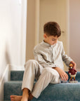 Pijama din in gri pentru băieți - personalizabilă