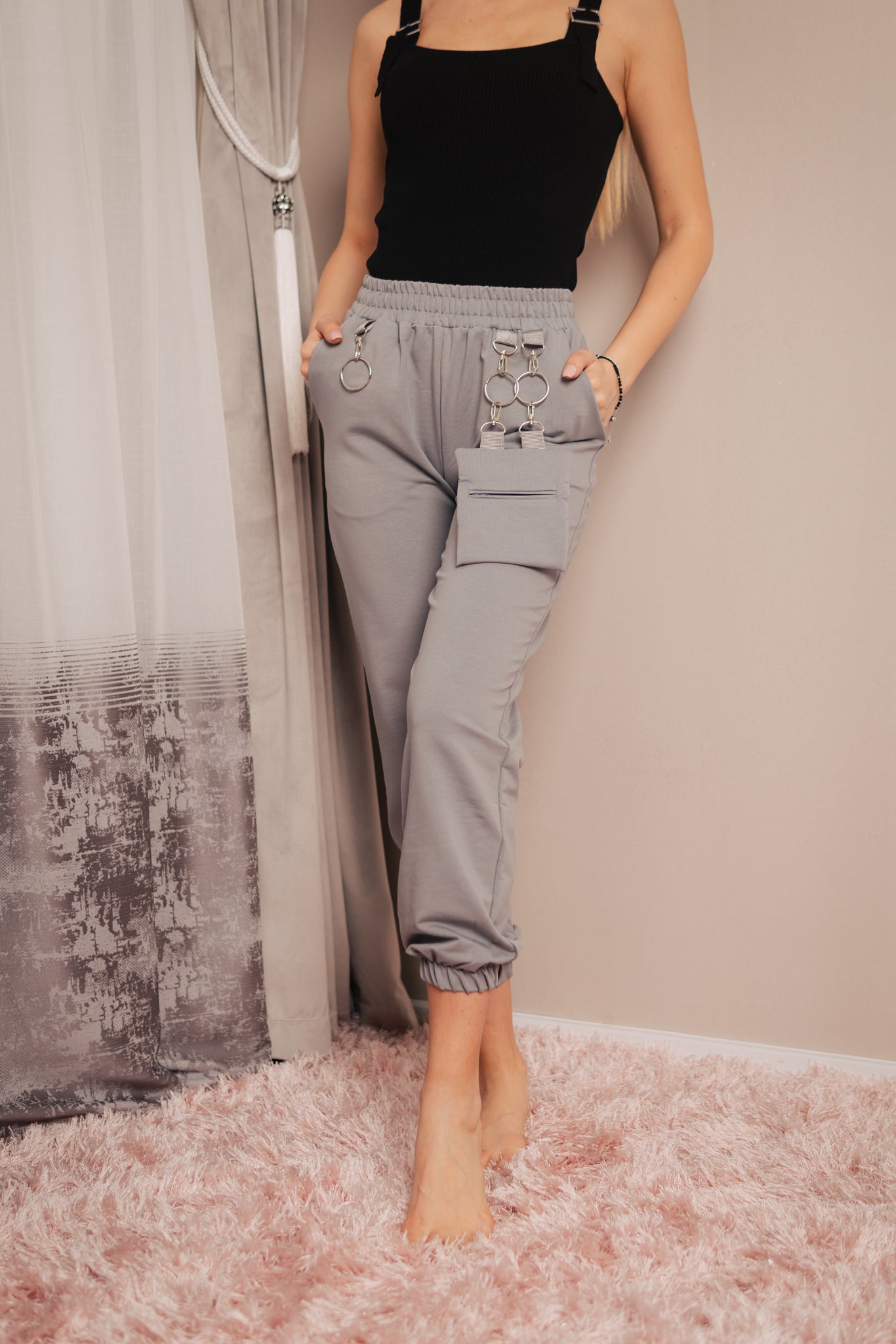 Pantaloni dama sport cu borseta alb