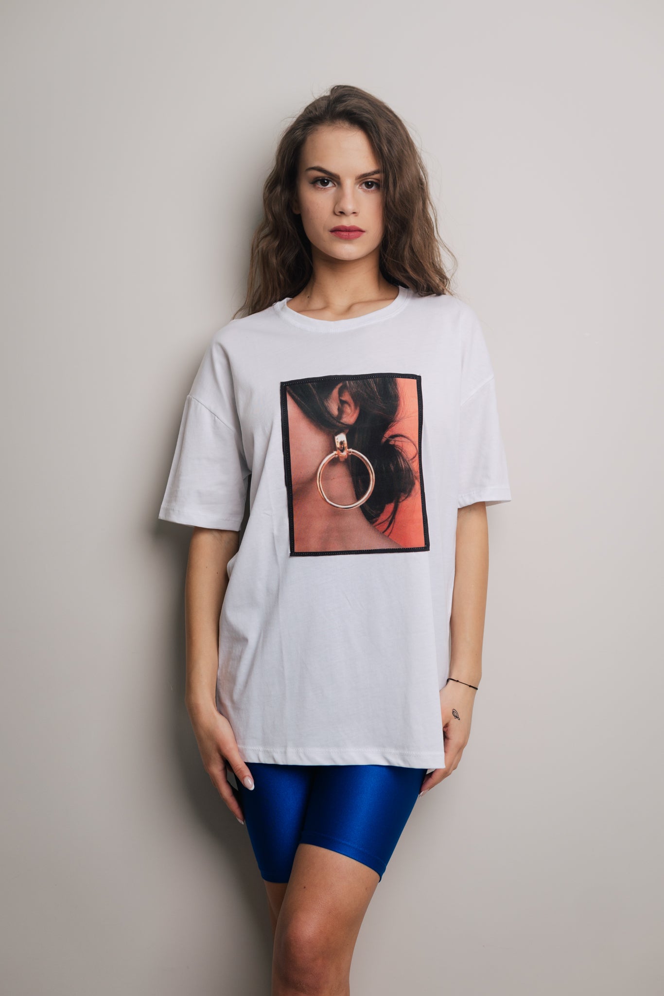 Tricou dama oversize cu imprimeu alb