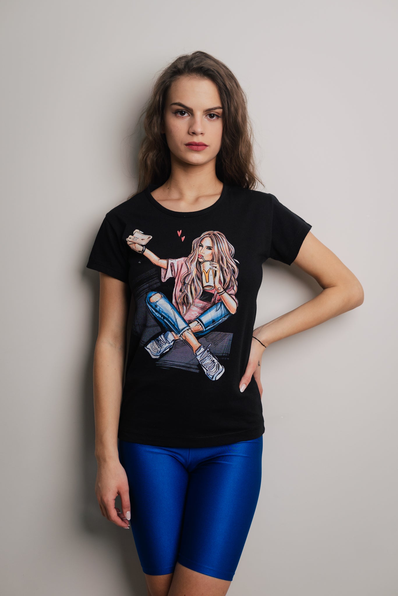 Tricou dama imprimeu Selfie negru