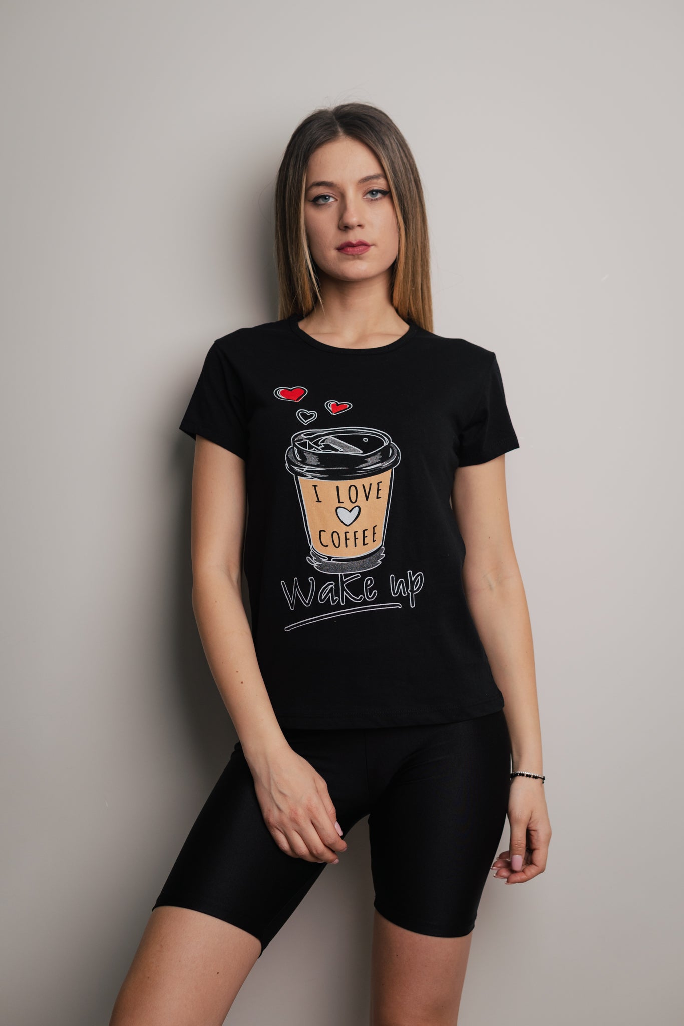 Tricou dama imprimeu I love coffee negru
