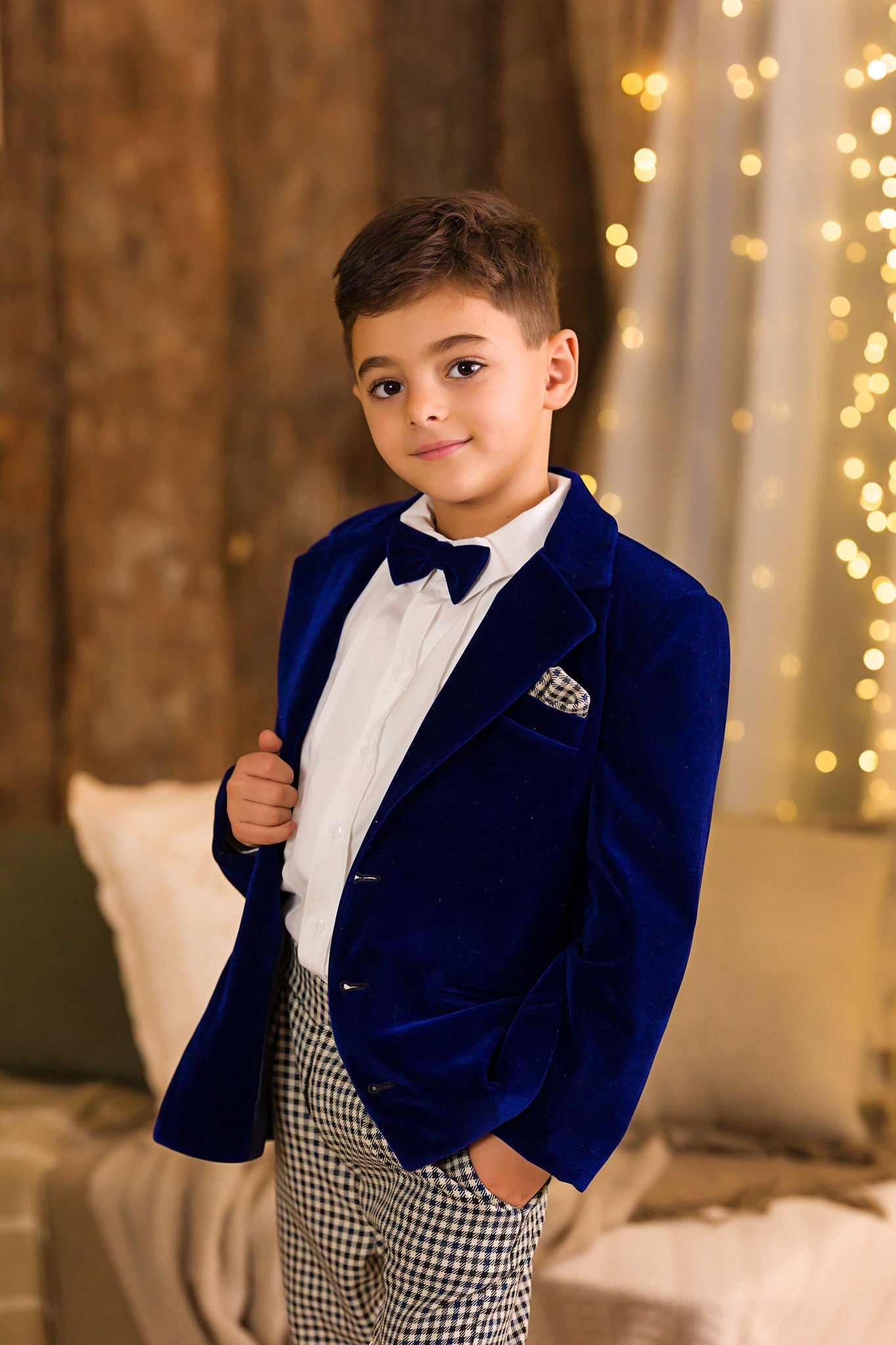 Sacou bleumarin elegant din catifea pentru baieti - Arthur