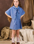 Rochie din in bleu cu pelerina pentru fete - Nuria