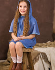 Rochie din in bleu cu pelerina pentru fete - Nuria