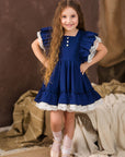 Rochie vintage din in albastru pentru fete - Ranya